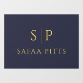 モノグラムエレガントネイビーブルー&金ゴールドミニマリスト ウィンドウサイン (シート)