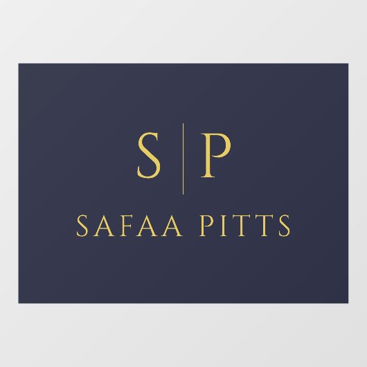 モノグラムエレガントネイビーブルー&金ゴールドミニマリスト ウィンドウサイン (シート)