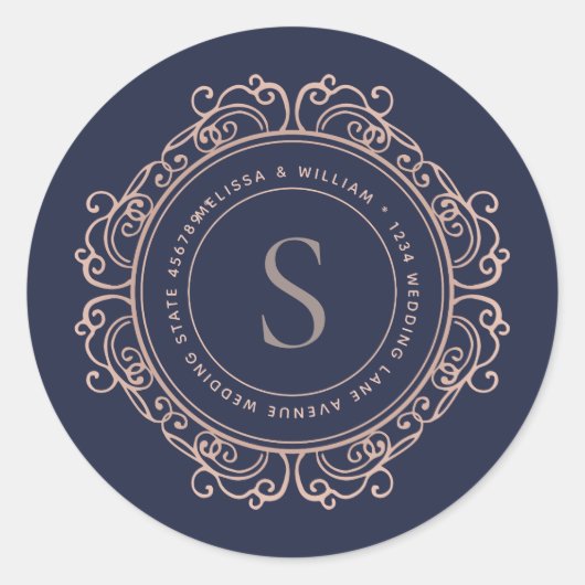 モノグラムエレガントネイビー銅赤面アドレスシール ラウンドシール (正面)