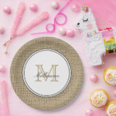 モノグラムエレガントネームカントリーシックスタイルバーラップ ペーパープレート (パーティー)