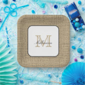 モノグラムエレガントネームシックファームハウススタイルバーラップ ペーパープレート (パーティー)