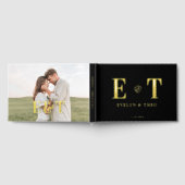 モノグラムエレガントハートブラック結婚ズ ゲストブック (全面)