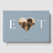 モノグラムエレガントハートブルー結婚ズゲストブック ゲストブック (正面)