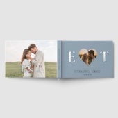 モノグラムエレガントハートブルー結婚ズゲストブック ゲストブック (全面)