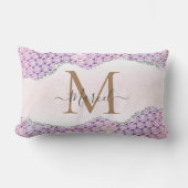 モノグラムエレガントバラピンクグリッター装飾用クッション ランバークッション (正面)