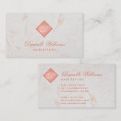 モノグラムエレガントバラ金ゴールドピンクホワイトマーブル 名刺 (正面/裏面)