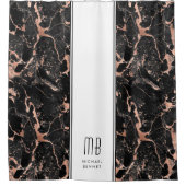 モノグラムエレガントバラ金ゴールドブラックマーブル シャワーカーテン (正面)