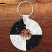 モノグラムエレガントバラ金ゴールド白黒大理石 キーホルダー (正面)