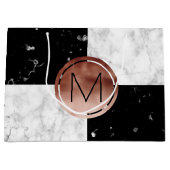 モノグラムエレガントバラ金ゴールド白黒大理石 ラージペーパーバッグ (正面)