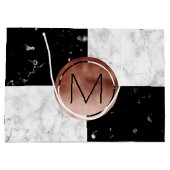 モノグラムエレガントバラ金ゴールド白黒大理石 ラージペーパーバッグ (裏面)