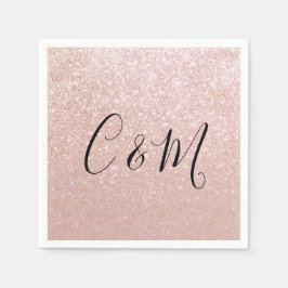 モノグラムエレガントバラ金ゴールド結婚グリッターナプキンス スタンダードカクテルナプキン