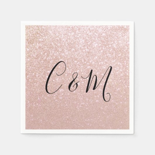モノグラムエレガントバラ金ゴールド結婚グリッターナプキンス スタンダードカクテルナプキン (正面)