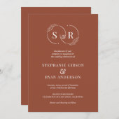 モノグラムエレガントバーンオレンジテラコッタ結婚ズ 招待状 (正面/裏面)