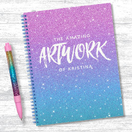 モノグラムエレガントパープルグリッタースケッチブック ノートブック