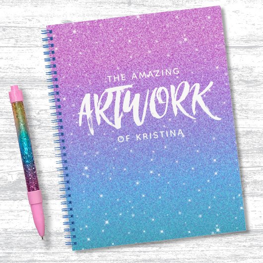 モノグラムエレガントパープルグリッタースケッチブック ノートブック