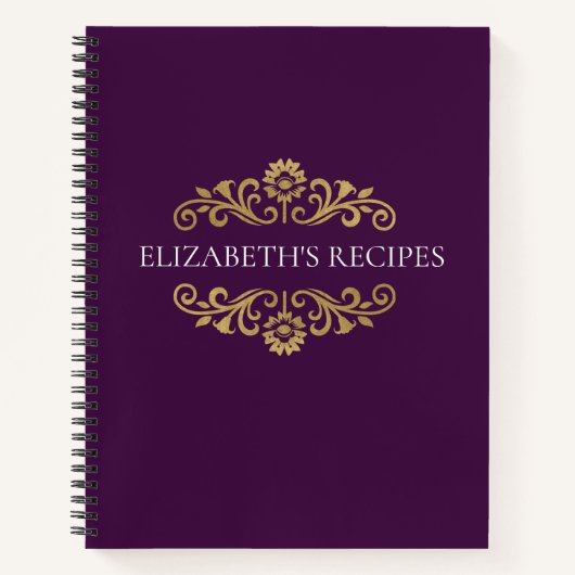 モノグラムエレガントパープル金ゴールドレシピクックブック ノートブック (正面)