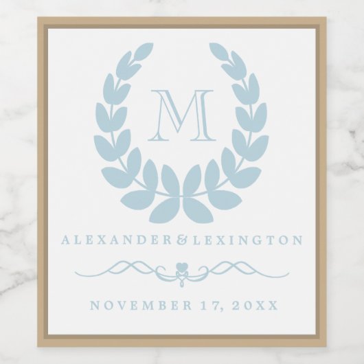 モノグラムエレガントビーチ結婚式ワインボトルラベル ワインラベル (シングルラベル)