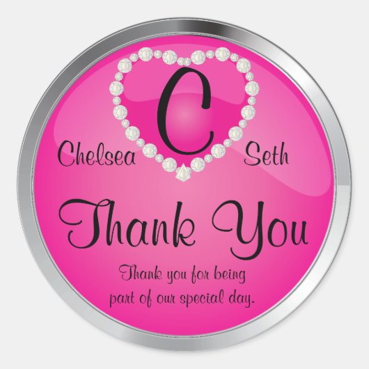 モノグラムエレガントピンクとシルバー ラウンドシール (正面)