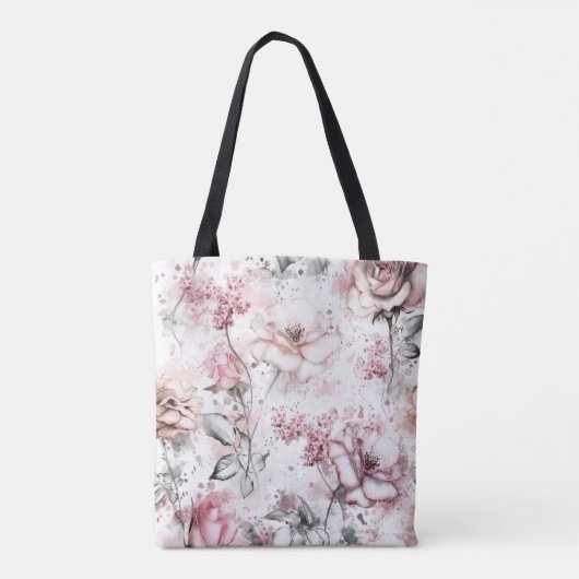 モノグラムエレガントピンクと紫のフローラ植物学 トートバッグ (裏面)