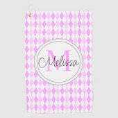 モノグラムエレガントピンクゴルアーガイルフダイヤモンドパターン ゴルフタオル (正面)