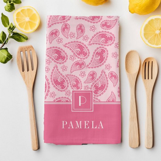 モノグラムエレガントピンクパターン キッチンタオル