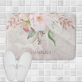 モノグラムエレガントピンクローズと牡丹フローラ バスマット