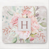 モノグラムエレガントピンクローズピーオンフローラルマーブル マウスパッド (正面)