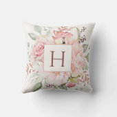 モノグラムエレガントピンクローズ牡丹フローラブーケ クッション (裏面)