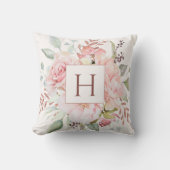 モノグラムエレガントピンクローズ牡丹フローラブーケ クッション (正面)