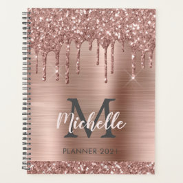 モノグラムエレガントピンクローズ金ゴールドグリッタードリップ2024 プランナー手帳