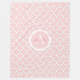 モノグラムエレガントピンク白色パターン フリースブランケット