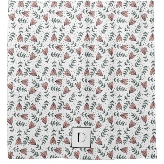 モノグラムエレガントピンク花柄 シャワーカーテン (正面)