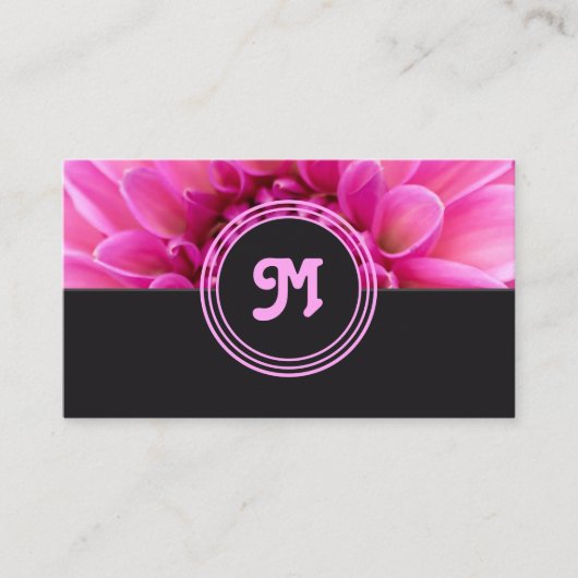 モノグラムエレガントピンク花花花屋ダークグレー 名刺 (正面)