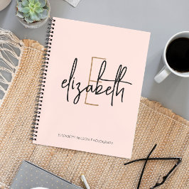 モノグラムエレガントピンク金ゴールドスクリプトビジネススクール ノートブック