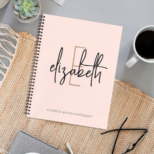 モノグラムエレガントピンク金ゴールドスクリプトビジネススクール ノートブック