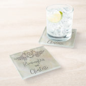 モノグラムエレガントピーチマザーオブパール結婚ズ ガラスコースター (アングル)