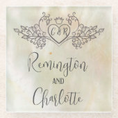 モノグラムエレガントピーチマザーオブパール結婚ズ ガラスコースター (正面)