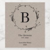 モノグラムエレガントファミリー名テンプレート野花 ワインラベル (シングルラベル)