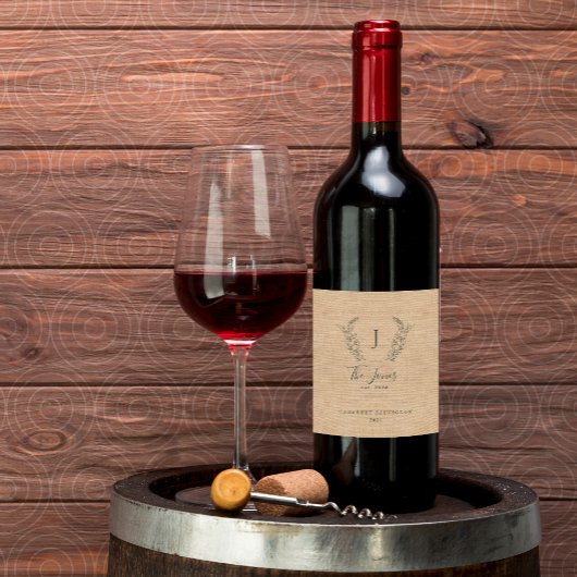 モノグラムエレガントファミリー名テンプレート ワインラベル