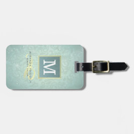 モノグラムエレガントフェイク金ゴールドターコイズダマスクフローラ ラゲッジタグ