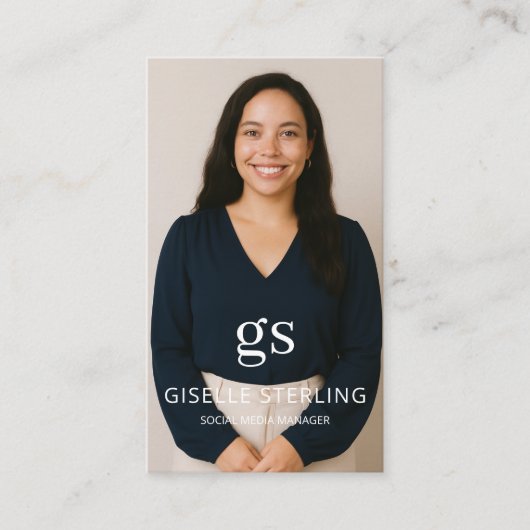 モノグラムエレガントフォトソーシャルメディアQRコード 名刺 (正面)