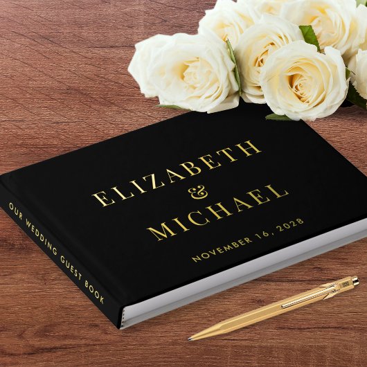 モノグラムエレガントフォトブラック結婚ズ ゲストブック
