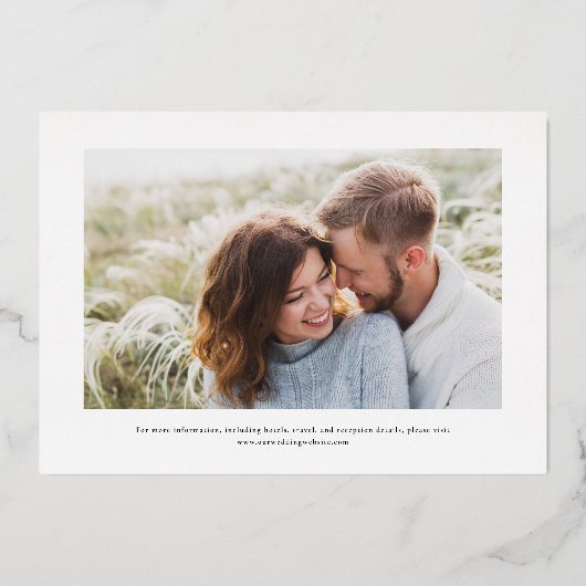 モノグラムエレガントフォト結婚のバラ金ゴールド 箔招待状 (裏面)