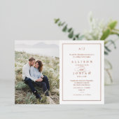 モノグラムエレガントフォト結婚のバラ金ゴールド 箔招待状 (立ち正面)