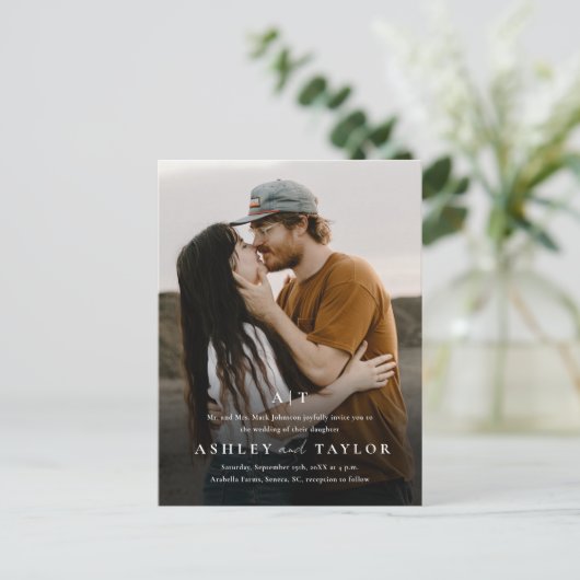 モノグラムエレガントフォト結婚の種類 インビテーションポストカード (スタンド正面)