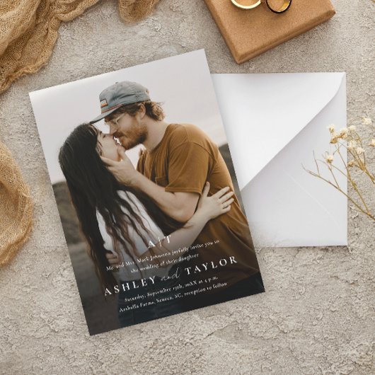 モノグラムエレガントフォト結婚の種類 インビテーションポストカード