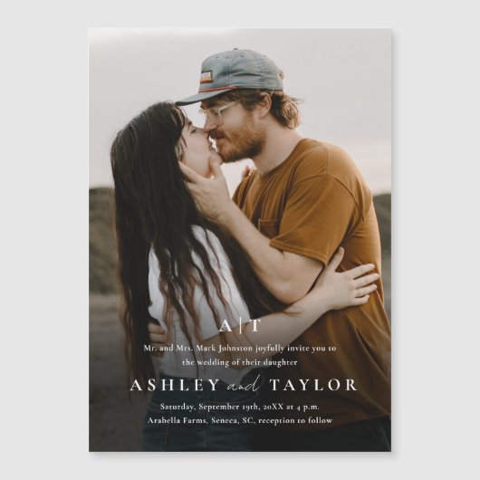 モノグラムエレガントフォト結婚の種類 マグネット招待状 (正面)