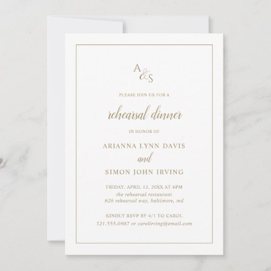 モノグラムエレガントフォーマル金ゴールドリハーサルディナー 招待状 (正面)