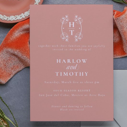 モノグラムエレガントフローラクレスト金ゴールド結婚バラ 招待状