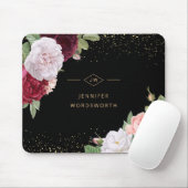 モノグラムエレガントフローラバラピンクブルガンディーブラック マウスパッド (マウス)